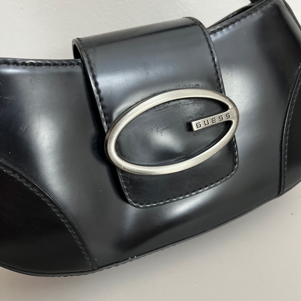 Guess True Y2K Baguette Crescent Shoulder Bag Small Black Faux Leather VTG Bag